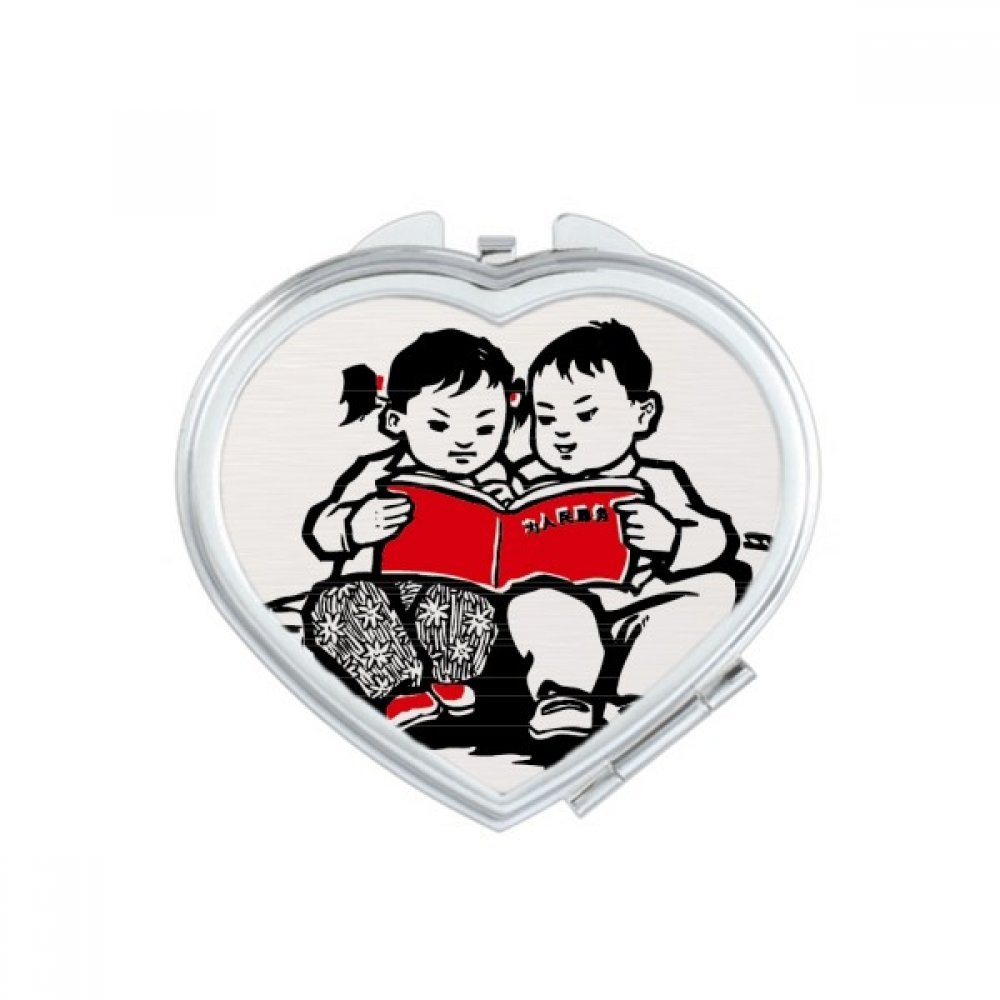 Miroir de maquillage mignon et compact pour fille motif coeur multicolore