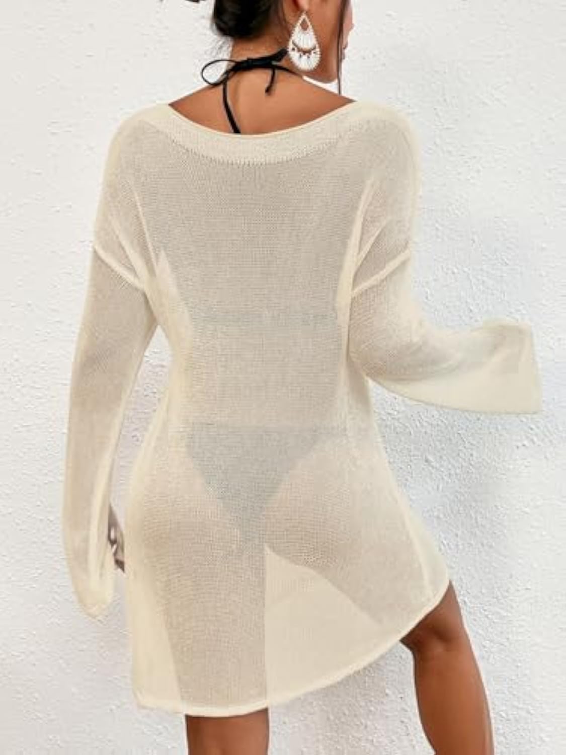 Bsubseach Crochet Cover Ups for Women Bathing Suit Cover Up Dress Mesh Beach Top: Apricot X-Large