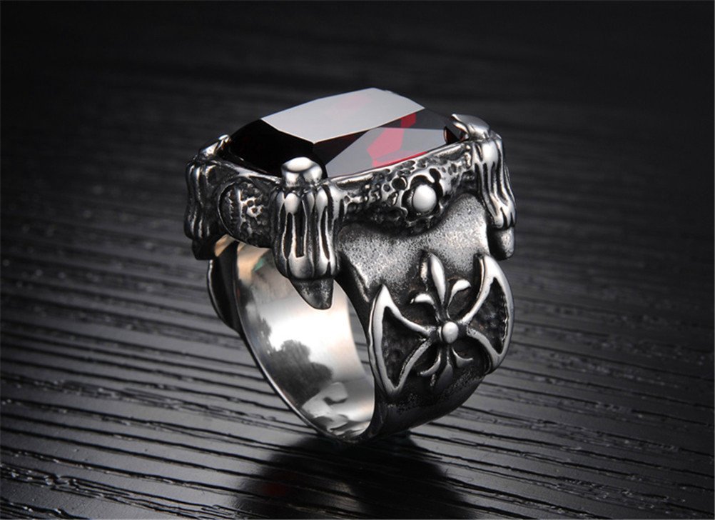 PAURO Mens Vintage Stainless Steel Gothic Biker MC Rings