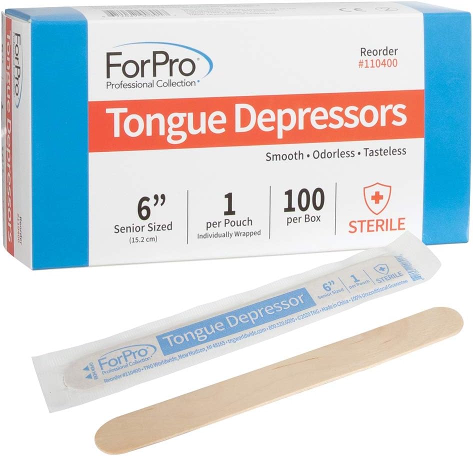 ForPro Professional Collection Senior Tongue Depressors, Large Wax Applicator Sticks, 6" Senior Sized, Sterile, Individually-Wrapped, 100-Count"