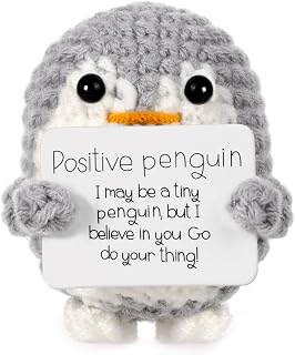 BOXOB Mini Positive Penguin Knitted Toy - 2.6 Inch Cute Crochet Doll with Inspirational Card, Cheering Gift for Friends & Family (Gray)