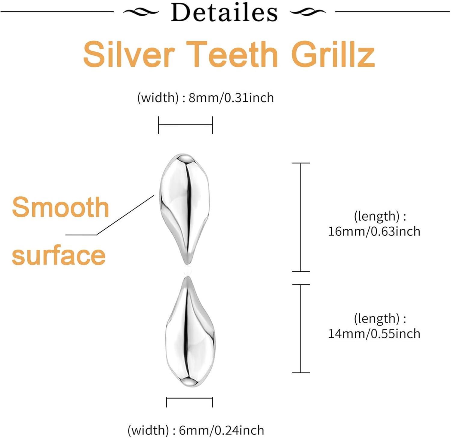 Longita Vampire Silver Teeth Grillz for Women Grills for Your Teeth Men Silver Tooth Cap Grillz for Women Golden Tooth Jewelry Mouth Grills Hip Hop Rapper Outfits Custom Accessory Halloween Party image 3