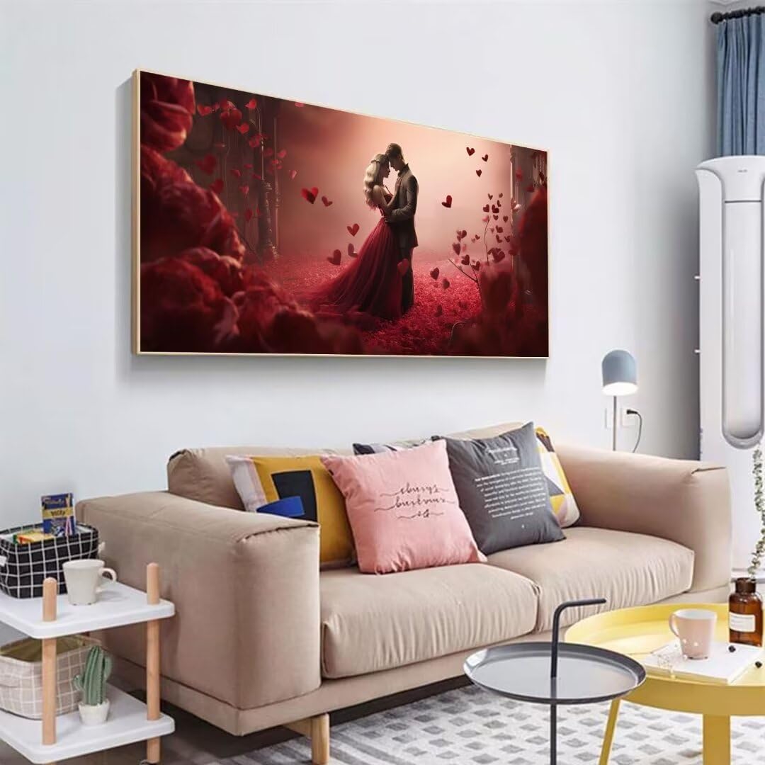 2 Pezzi San Valentino Pittura Diamante, 5D Diamond Painting romantico, 40x90cm Diamond Painting Grandi Dimensioni, Strass Ricamo a Punto Croce Kit Diamond Painting per Decorazioni Natalizie Casa K-7