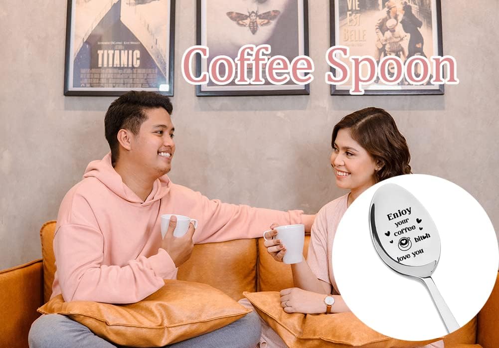 Enjoy Your Coffee Spoon for Best Friends, Boyfriend, Husband - Anniversary Birthday Gift for BFF, Bestie - Funny Stir Spoons for Coffee Lovers, Women, Men image 2