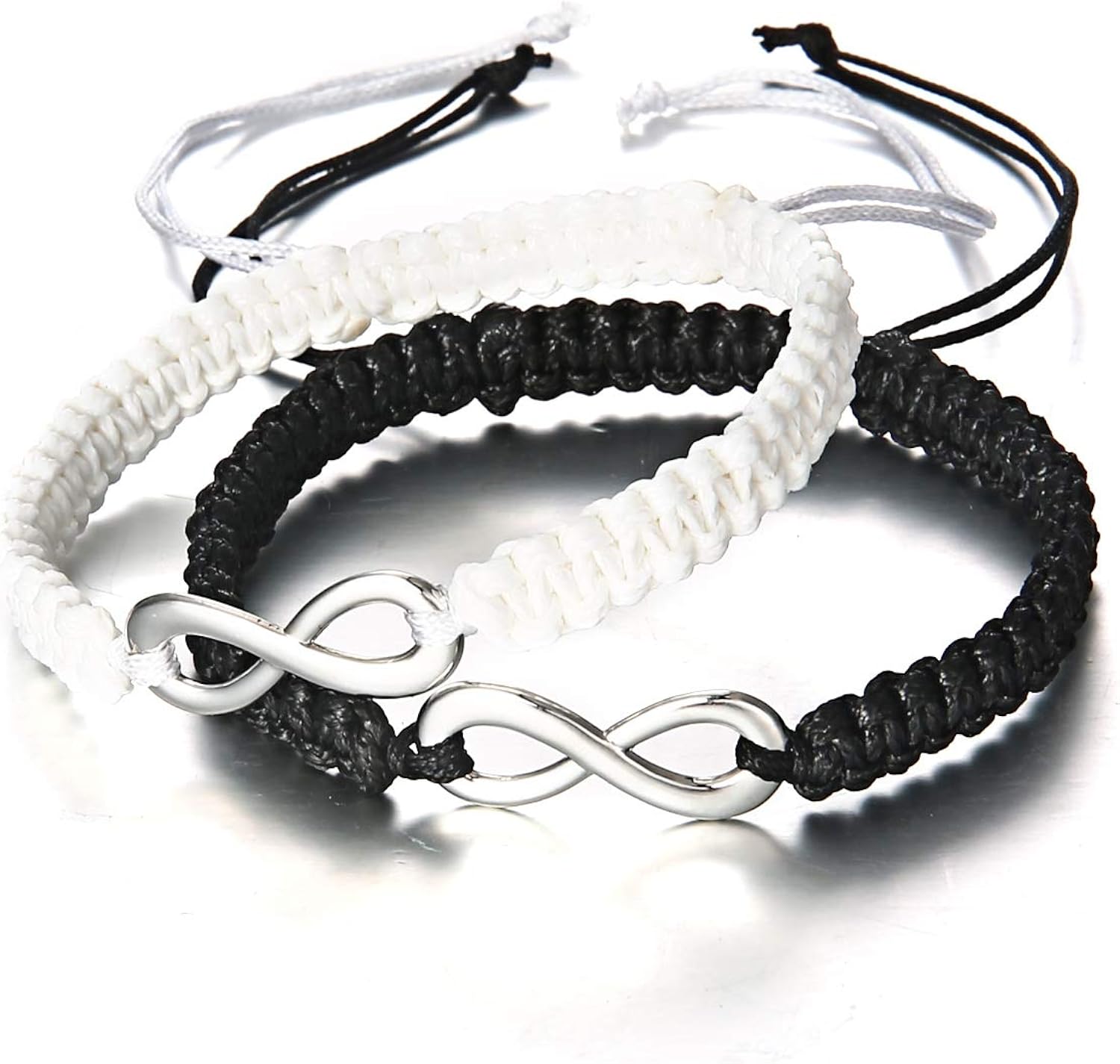 2Pcs 8 Infinity Couple Braided Leather Luck Bracelet Handcrafted Stainless Steel Infinity Friendship Rope Bracelet Set Adjustable for Women Girl