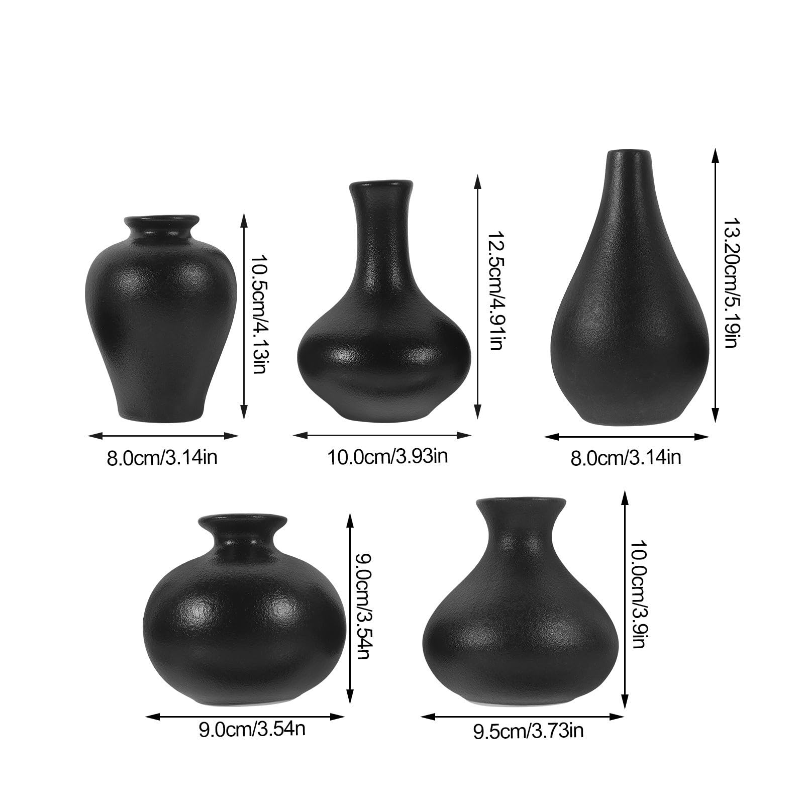 5 Piezas Mini Florero de Cerámica Negro para Flores Secas