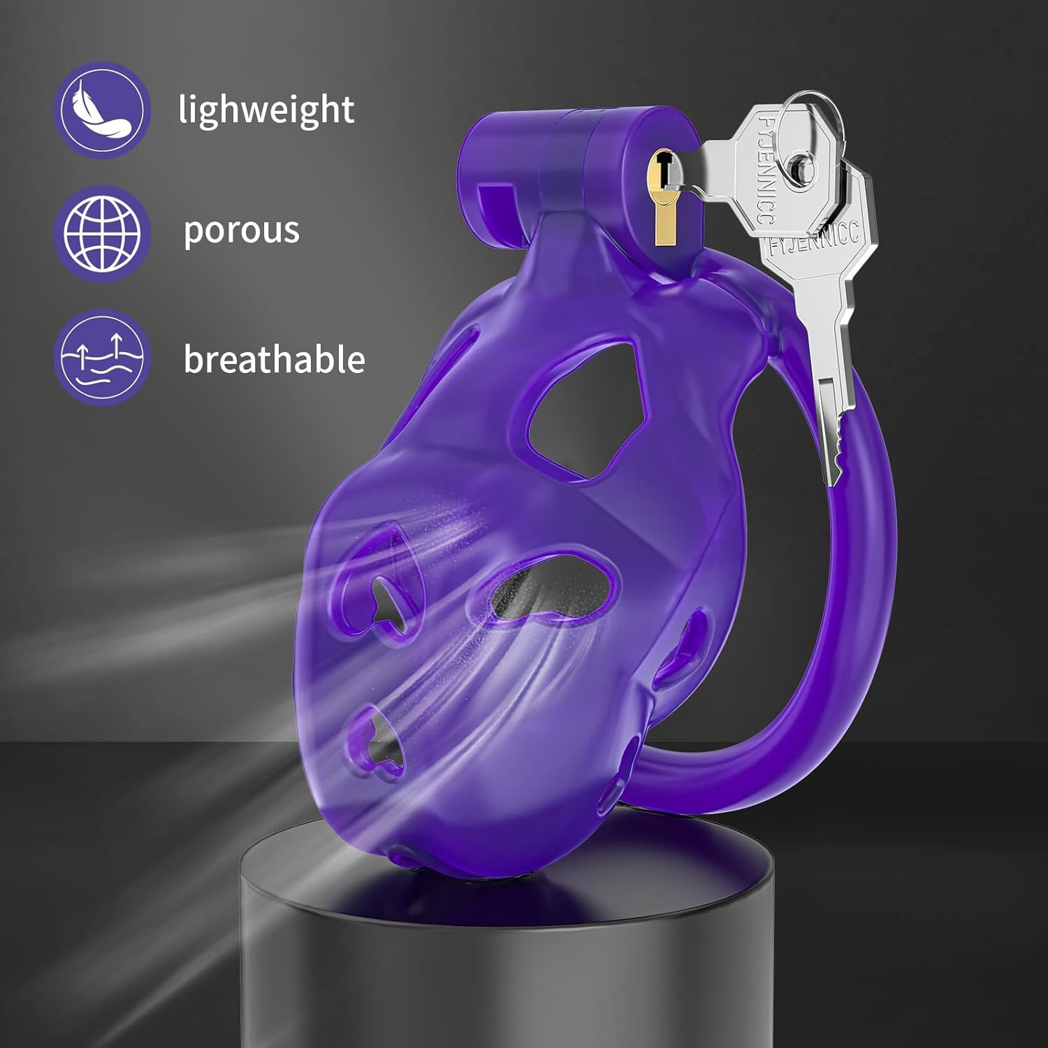 FYJENNICC Love 1.0 Chastity Cage - Lightweight Resin Male Chastity Device with Invisible Lock,Bondage Gear for Men Beginner-Friendly Design with 4 Adjustable Rings Adult Sex Toy (Pink, Small): Purple Nano