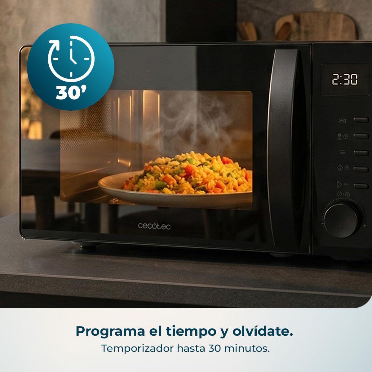 Cecotec Microondas Digital Proclean 5005 Black. 700W, 20L, Tecnología 3DWave, 5 Niveles Potencia, Temporizador 30 Min, Descongelación, Pantalla con Reloj, Comidas Listas al Instante — view 6