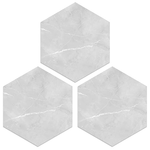MORCART Paquete de 20 azulejos hexagonales de vinilo Elegante diseño de mármol gris, suelo adhesivo para despegar y pegar para cocina, dormitorios,