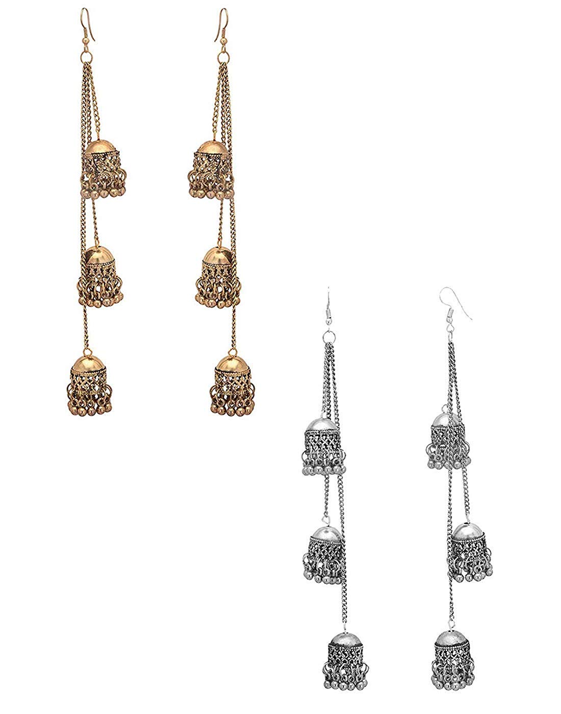 BHAJANLAL GREENERY Antique Metal Kashmiri Tribal Oxidised Fashion German Multiple Base Metal Long Earrings for Women (Gold, White, Combo of 2) (B07PT4DPD6) Amazon Price History, Amazon Price Tracker
