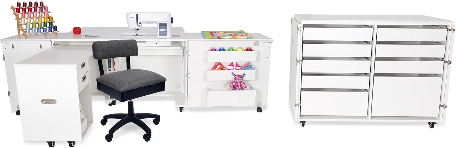 Arrow K8611 Aussie Kangaroo Sewing, Cutting, Quilting, Crafting Cabinet with Storage, Portable with Wheels and Airlift, Large, White Ash Finish