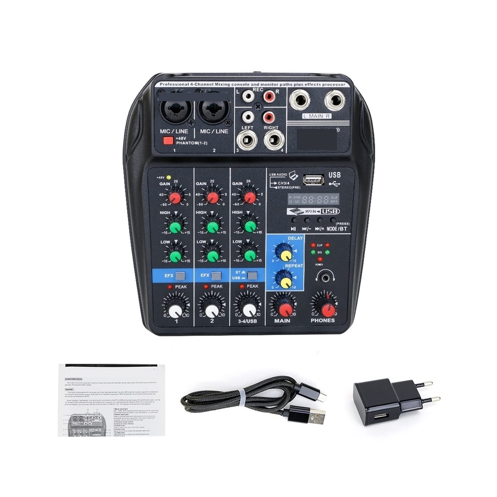 Attrezzatura per DJ per Feste Console di miscelazione del Suono di Registrazione Professionale 4 canali Mixer Audio USB Interfaccia Audio Audio Audio Mic 48V Phantom Power