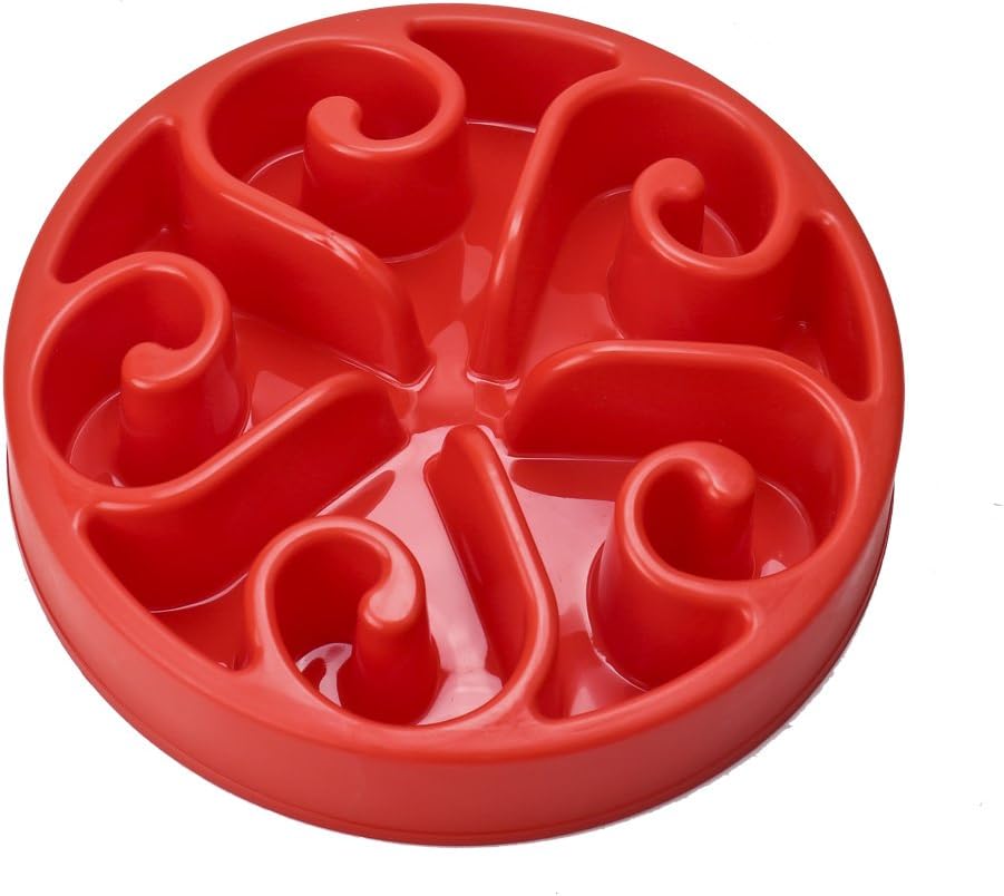 PETCEE Slow Feed Bowl Slow Feeder Dog Bowl Dog Fun Anti-Choke Food Feeder Diameter 20 cm / 7.87 Inch (Red)