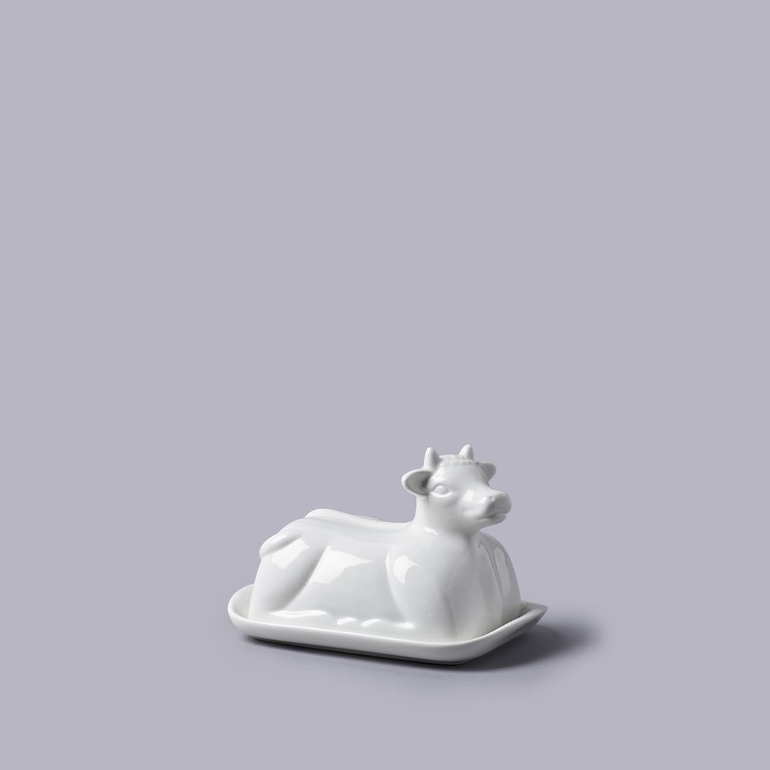 Cow Themed White Ceramic Butter Dish (19x14x7cm)