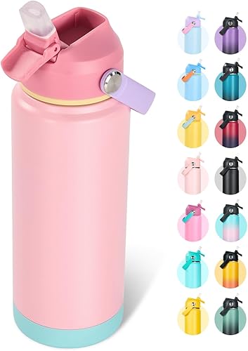 Miniatura 51 de Botella de agua de acero inoxidable aislada de 18 oz, de boca ancha, de doble pared con vacío, pajita de silicona, a prueba de sudor y fugas, termo