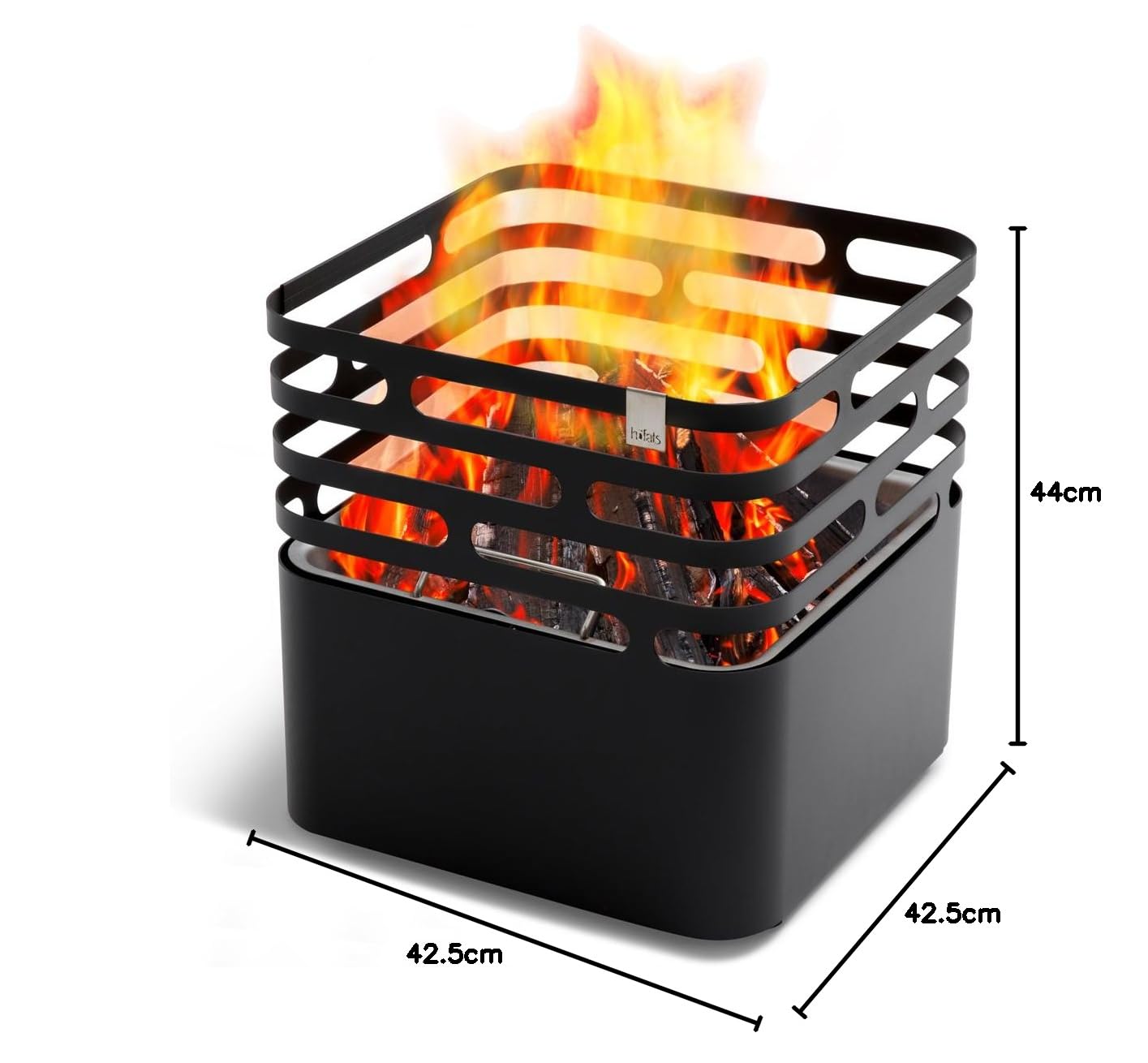 höfats - Hoguera Cube - fogata, Barbacoa, Banco para Sentarse y Mesa - para el jardín y terraza - Acero Inoxidable - Negro