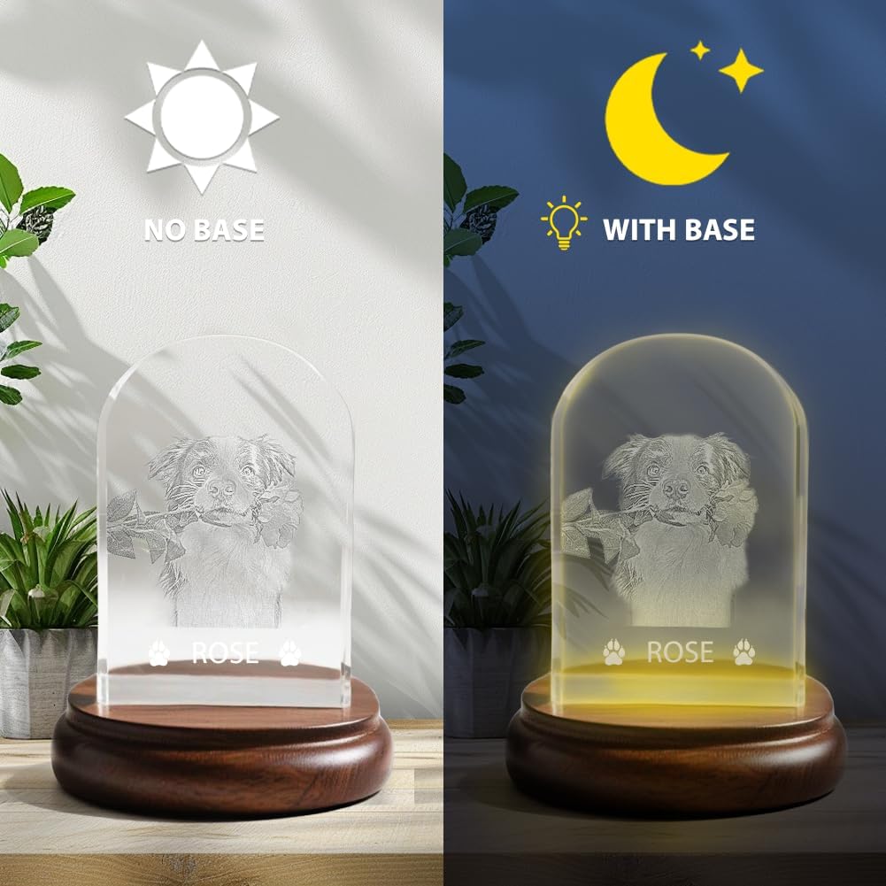 Dog Memorial Gifts - Personalized Memorial Gift for Dog, Cat, Animal Indoor, Custom Pet 3D Crystal Photo, Loss of Dog Cat Puppy Keepsake Bereavement Sympathy Gifts for Pet Lovers - Headstone - Image 3