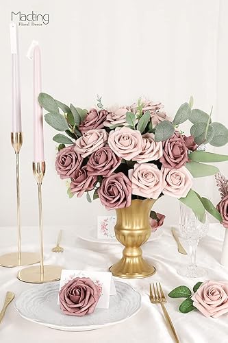 Miniatura 7 de MACTING 30 rosas de flores artificiales, rosas falsas de aspecto real con tallo para bricolaje, ramo de boda, centros de mesa, centros de mesa,
