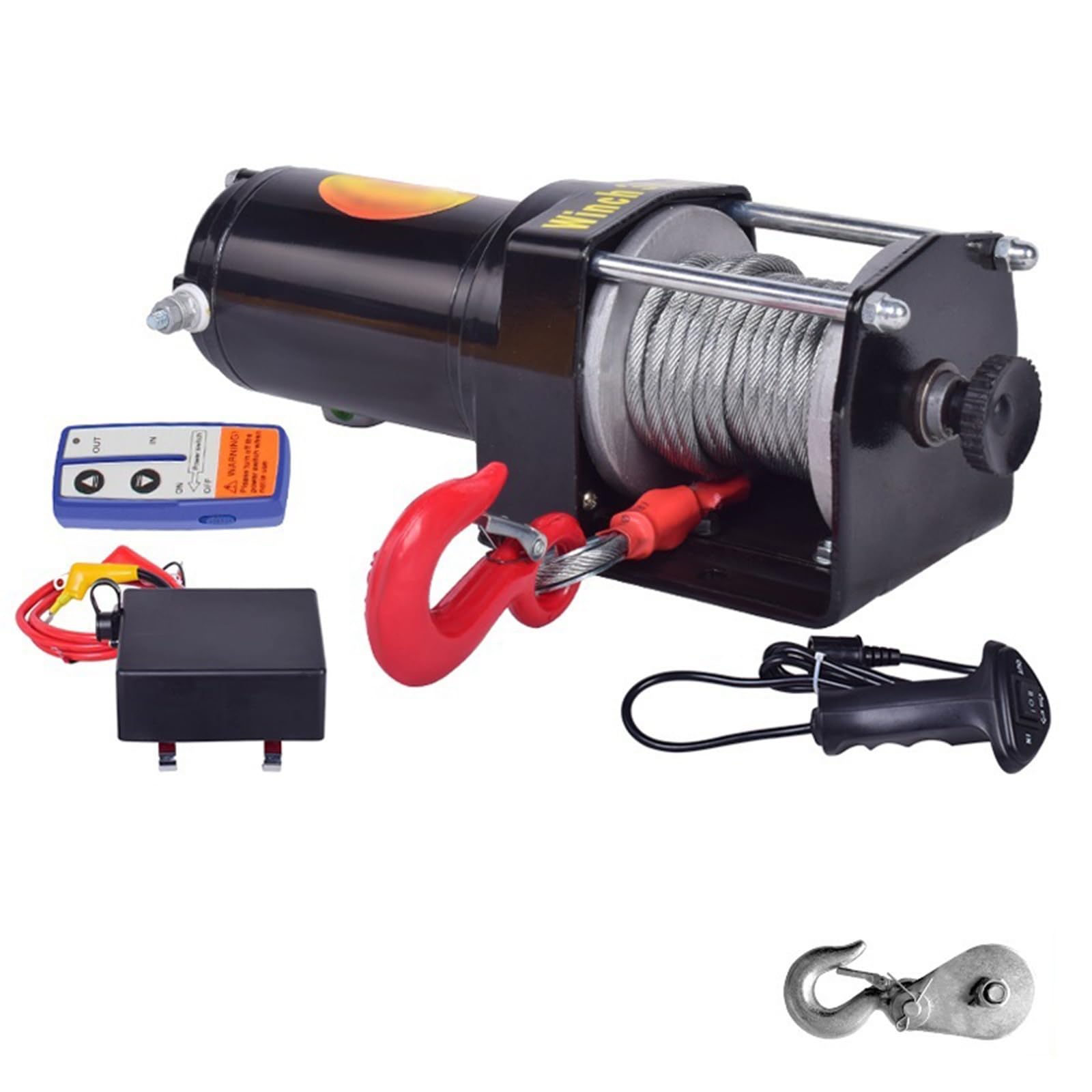 Portable Small Electric Hoist, Electric Vehicle-Mounted Crane Winch, Off-Road Vehicle Self-Rescue Winch (3000 Lbs Dual Switch)