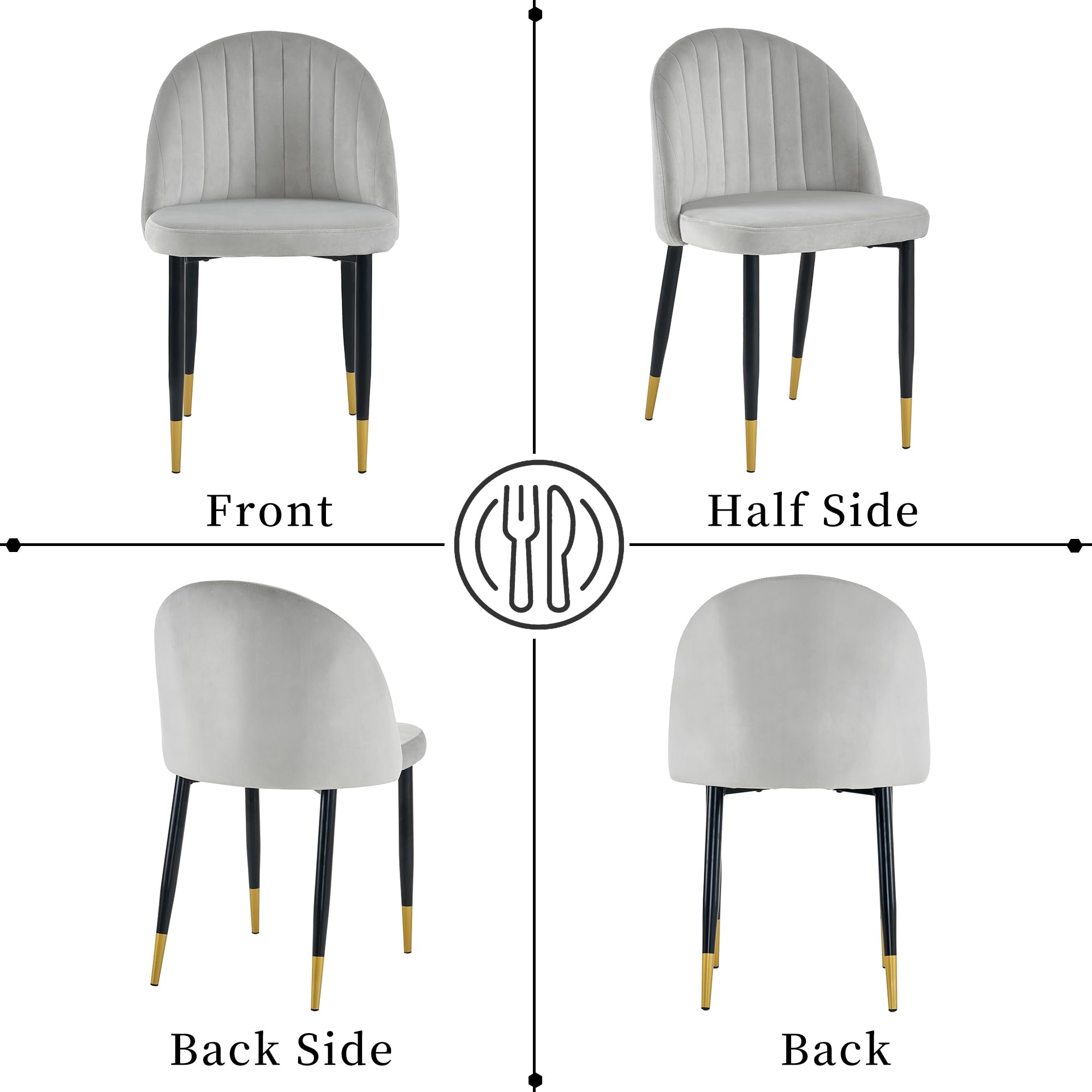 Lot de 2 chaises de salle à manger de luxe en velours gris foncé avec fonction pivotante et pieds en métal - Assise élégante pour une décoration élégante de salle à manger confortable et élégante