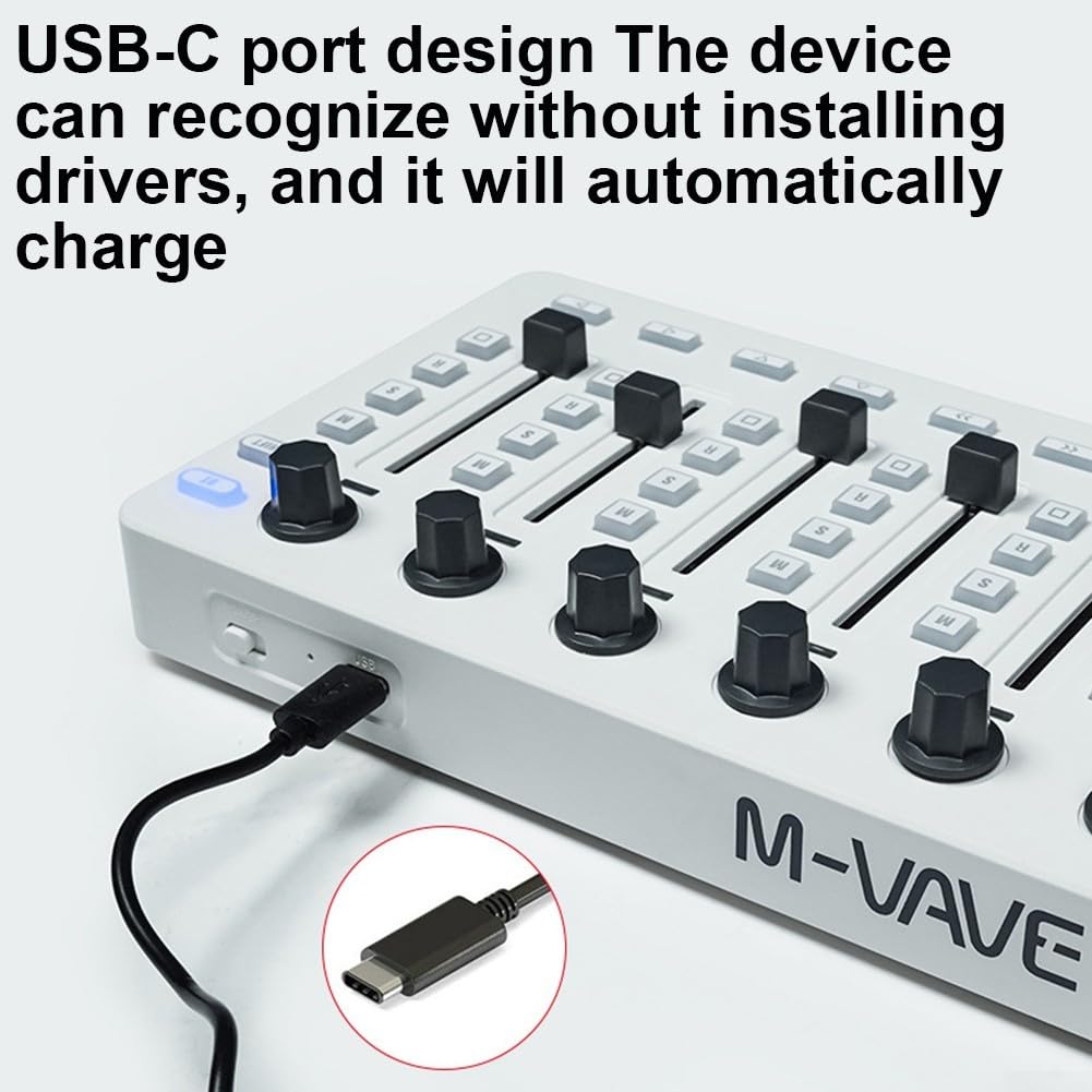 Controlador mezclador MIDI inalámbrico, conexión BT, diseño portátil, alimentado por USB y batería, amplia compatibilidad de 10.1 x 4.7 x 0.9 pulgadas