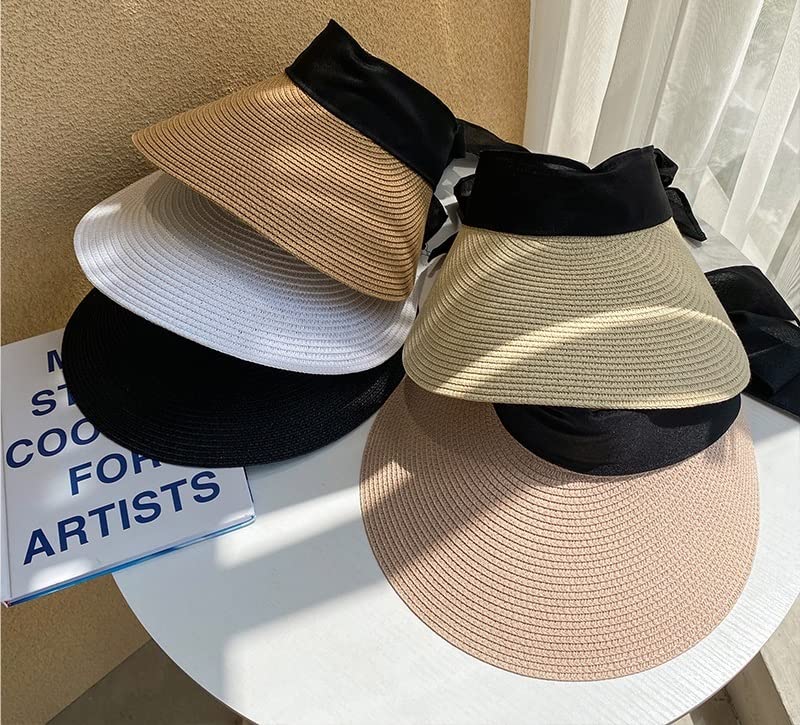 Cappello Parasole Cappelli da Sole Estiva Donne Fashion Girl Cappello Paglie Cappello Bow Cappello Beach Paglie di Paglia Casual Cappello a Cilindro Vuoto (Color : Beige, Dimensione : One Size)