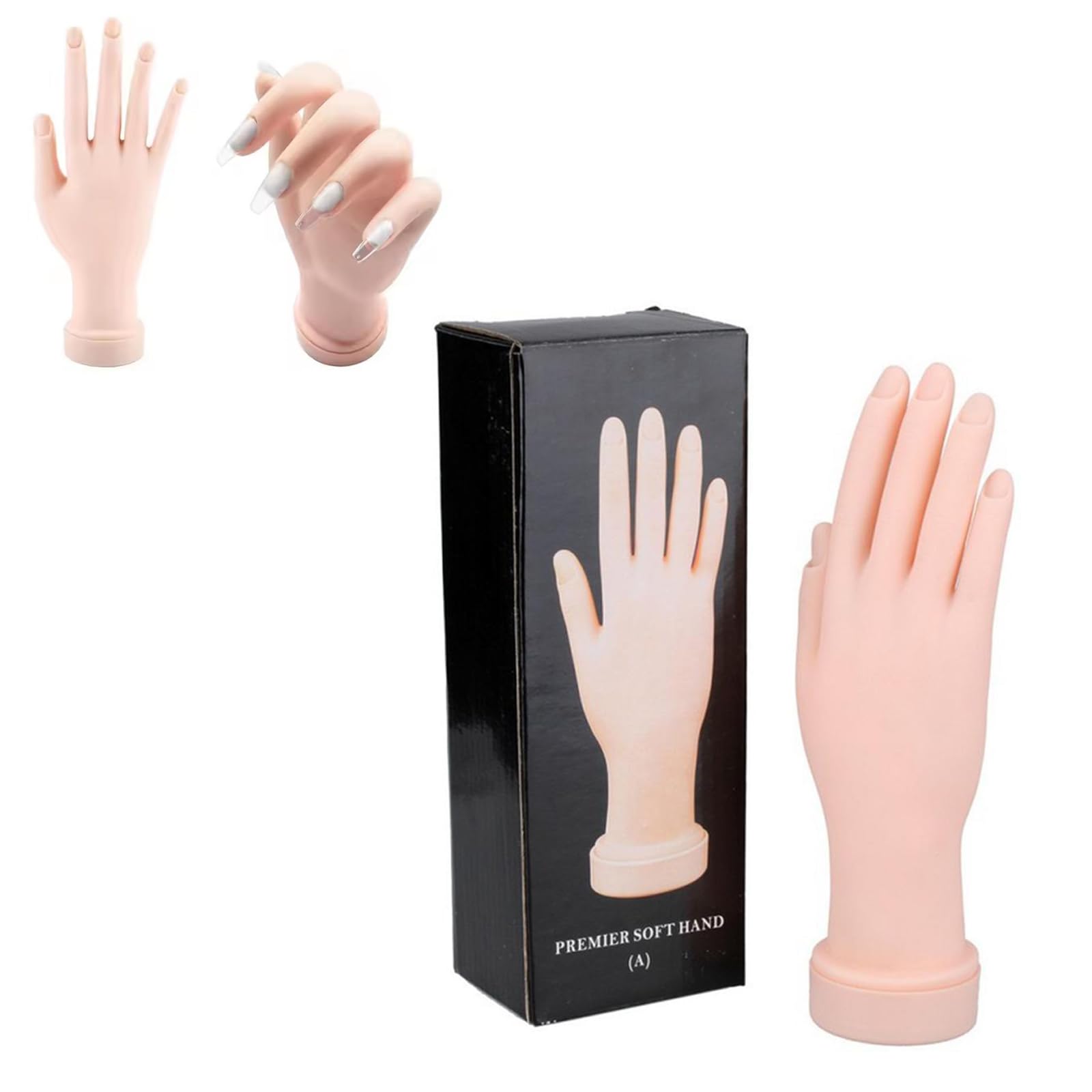 RJSQAQE Practice Hand for Acrylic Nails,Mannequin Hands for Nails Practice,Flexible Bendable Fake Hand Manicure Nail Practice Hand,Silicone Manicure