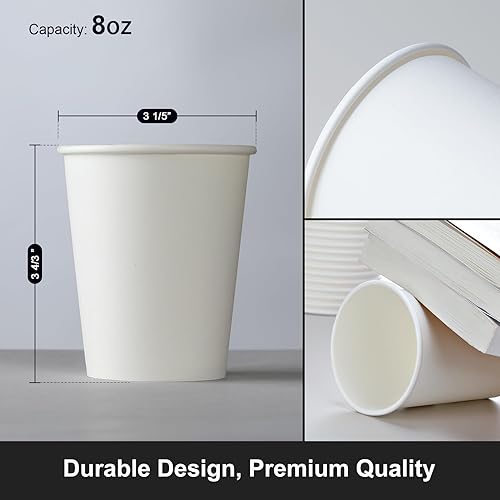 Miniatura 2 de AOZITA Paquete de 1200 tazas de café de papel de 8 onzas, desechables de papel blanco calientefrías, vasos para agua, jugo, café, té