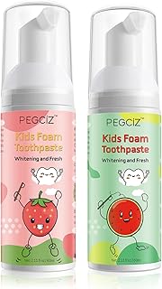 Foam Toothpaste Kids, Toddler Anti-Cavity with Low Fluoride Baking Soda Toothpaste, 360ºCare for Mouth, for Kids Age for 3 and Up, Strawberry & Watermelon Fruity Mix Pack