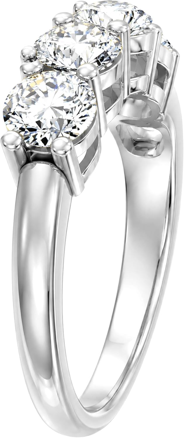 1/2 Carat - 5 Carat Lab Grown Diamond Five Stone Ring | 14K Solid White or Yellow Gold Wedding Anniversary Band Ring | D-E Color and VS clarity