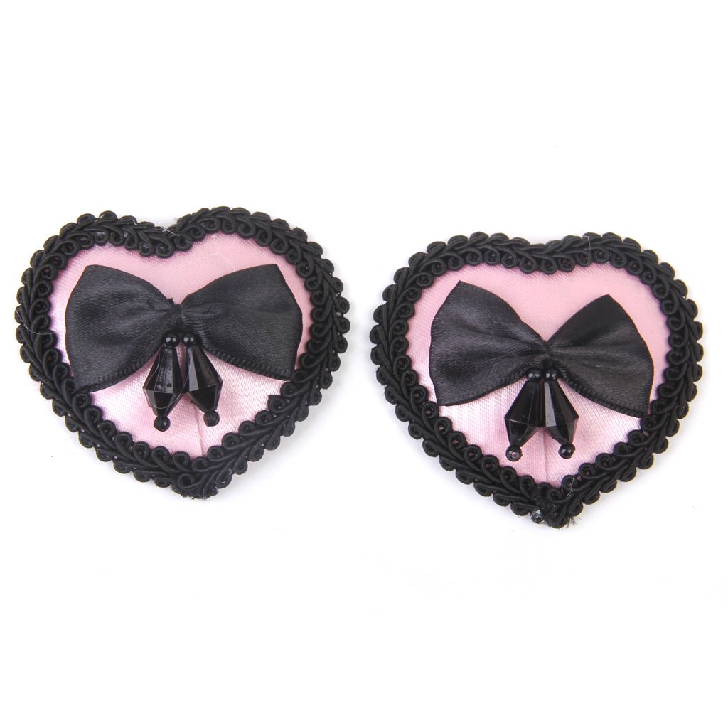 Women's Reuseable Heart Bowknot Nipple Covers Breast Stickers Pink and Black-image-26