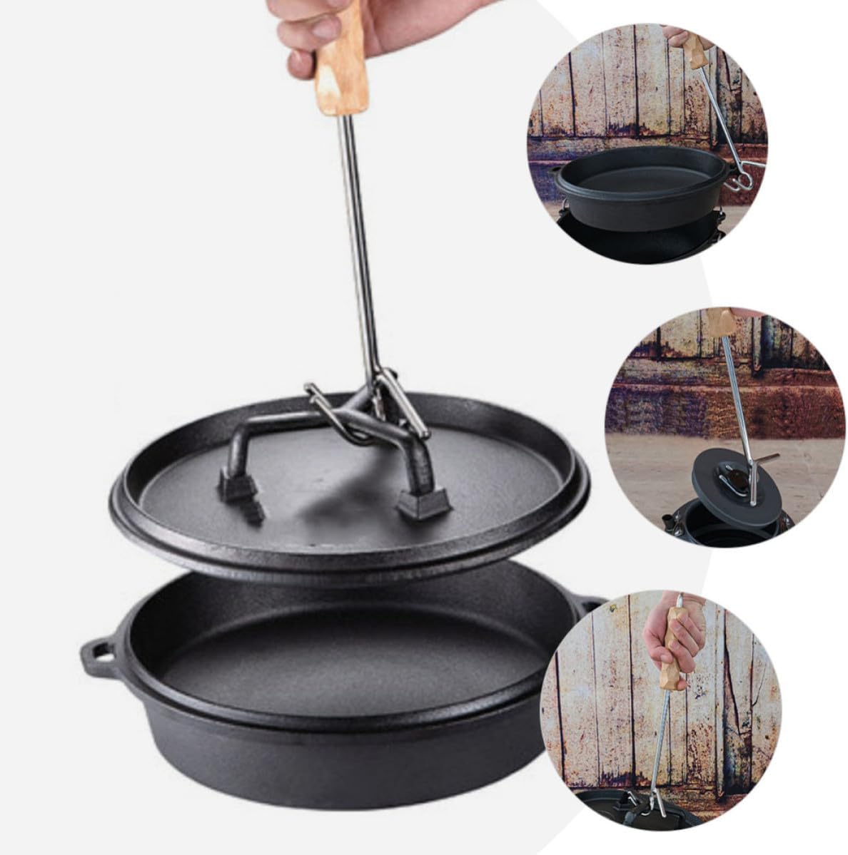 Hemoton Pot Lid Lifter with Double Hook for Cookware
