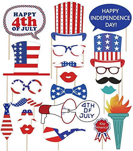 Fourth / 4th of July Photo Booth Decorations - Patriotic Props Party Supplies Red White Blue Decor(37 PCS)