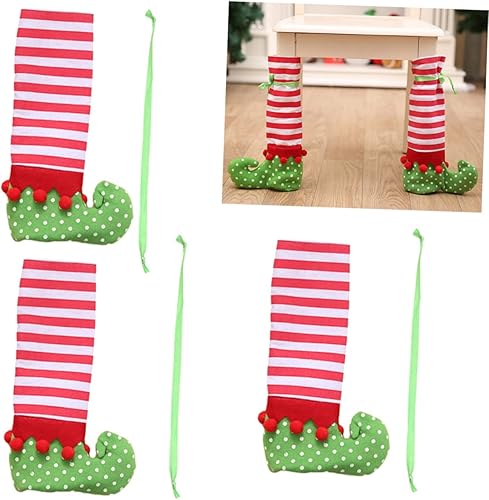 Miniatura 8 de DECHOUS 3 piezas de silla de elfo de Navidad, decoración de patas de escritorio de Navidad, funda de pie de mesa de Navidad, cubierta de botella de
