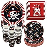 68-tlg Piraten Kindergeburtstag Deko Set für 16 Kinder, Geburtstag Partygeschirr-Set Junge, Geburtstag Geschirr Kit mit Teller, Becher, Serviette für Mottoparty Piraten Theme Party Geburtstagsfeier