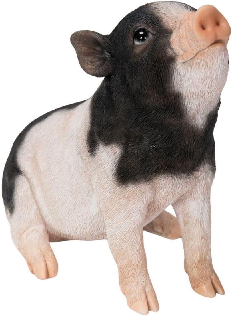 Oubia Sitting Black and White Peach Pig Looking Up 19 x 8.3 x 15 cm Doll Figurine Figurine Animal Garden Decoration Pig H21021-6