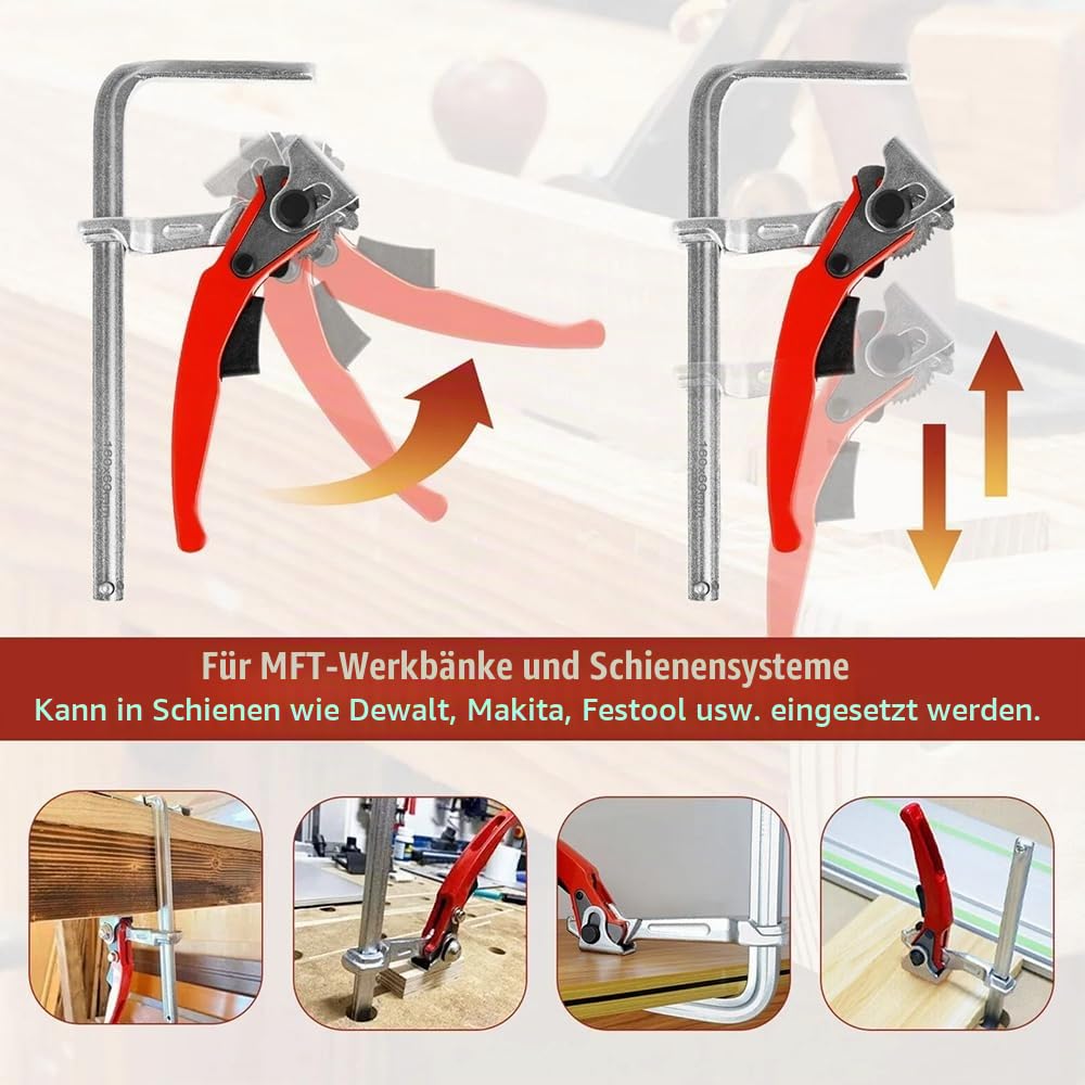Hebelzwinge,Tischzwinge,Führungsschiene Zwinge,2 Stück Ganzstahl mit Hebelgriff,300mm Kapazität und 60mm, Schnellverschlussmechanismus,eine Sekunde zum Lösen der Befestigung zum Schleifen, Schneiden
