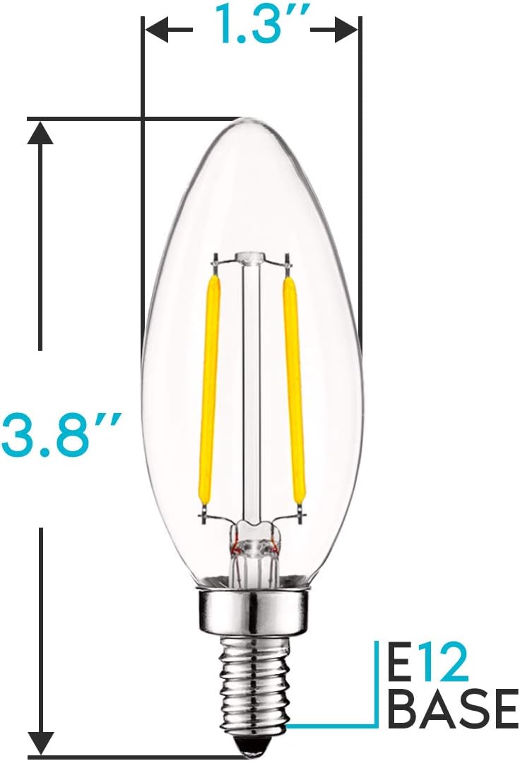LUXRITE 4W Vintage Candelabra LED Bulbs Dimmable, 400 Lumens, 4000K Cool White, LED Chandelier Light Bulbs 40W Equivalent, Clear Glass, Filament Candle Bulb, UL Listed, E12 Base (16 Pack)