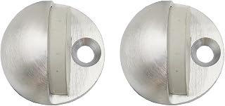 HSC204-US26D Solid Brass Floor Stoppers, Dome Stop Low Profile, Door Bumpers,1.75" Dia x 0.14"h Cover with Rubber Bumper, Satin Chrome, 2 Pack