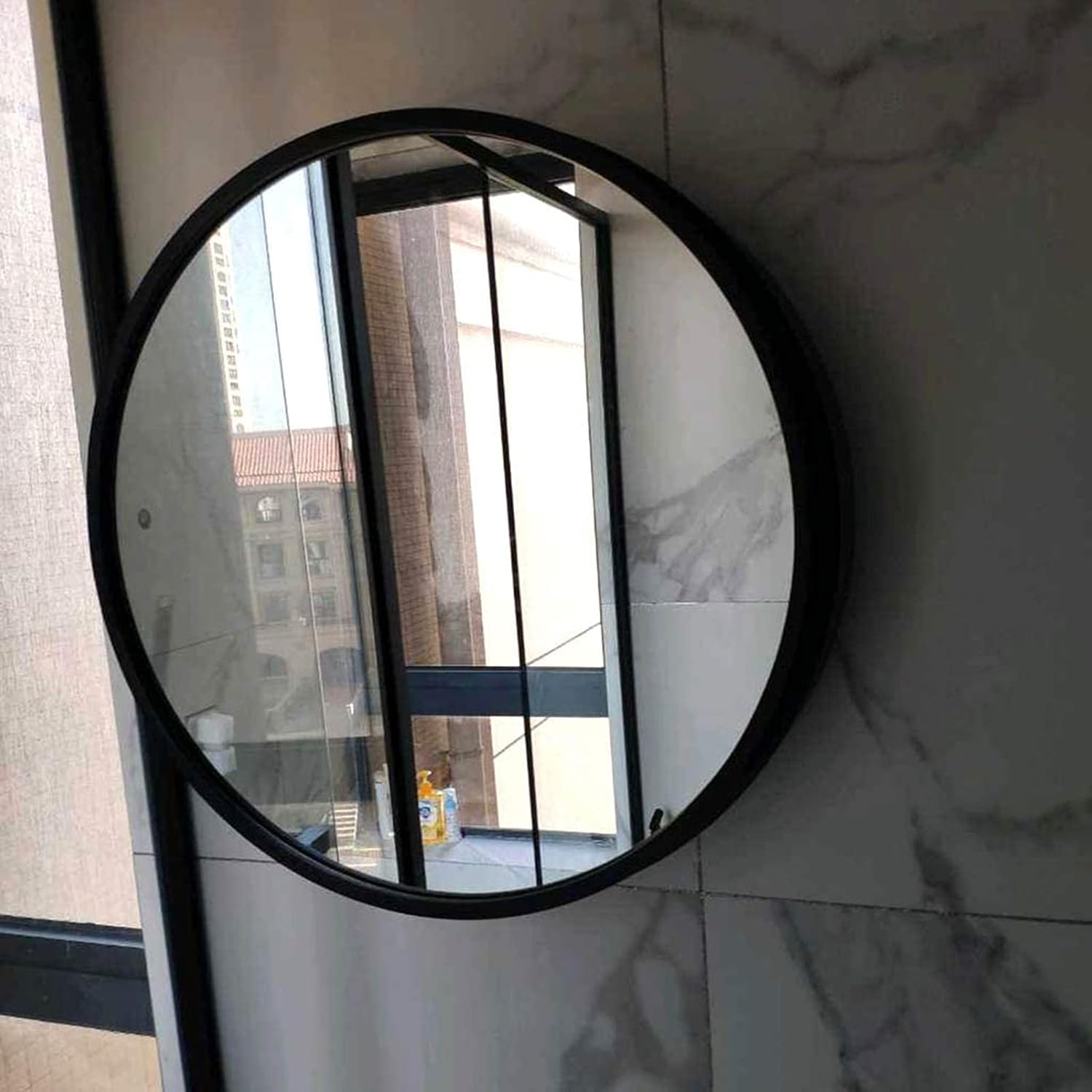 Bathroom Cabinet,Round Bathroom Vanity Mirror with Cabinet, Bathroom Wall Storage Cabinet, Makeup Mirror, Medicine Cabinet with Slow Closing Wooden Frame, 3 Tiers,Black-b