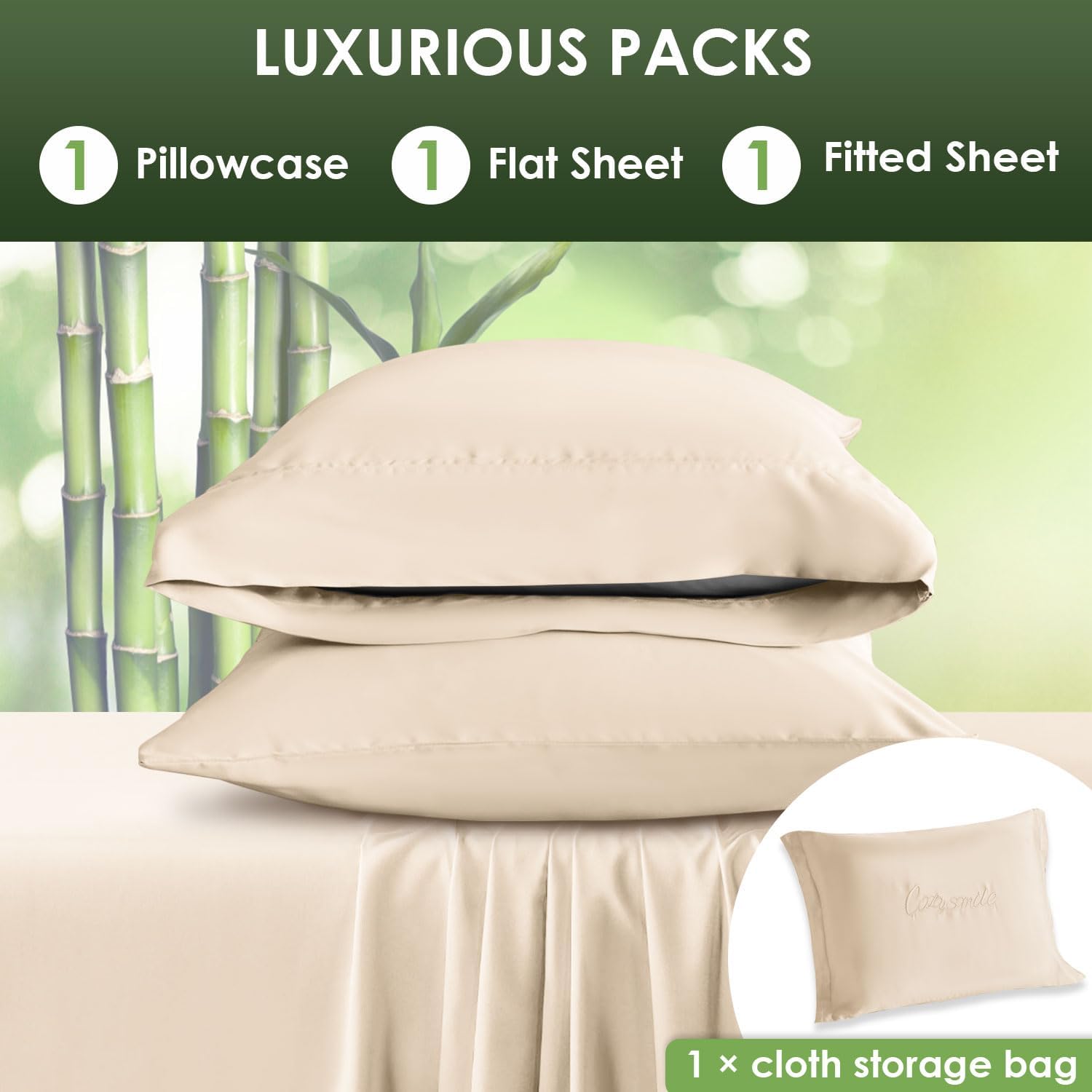 Luxury Sheets 100% Viscose Derived from Bamboo, 4pcs Cooling Sheet Set for Hot Sleeper, King Size Bedding, 16" Deep Pocket, Ivory - Image 5