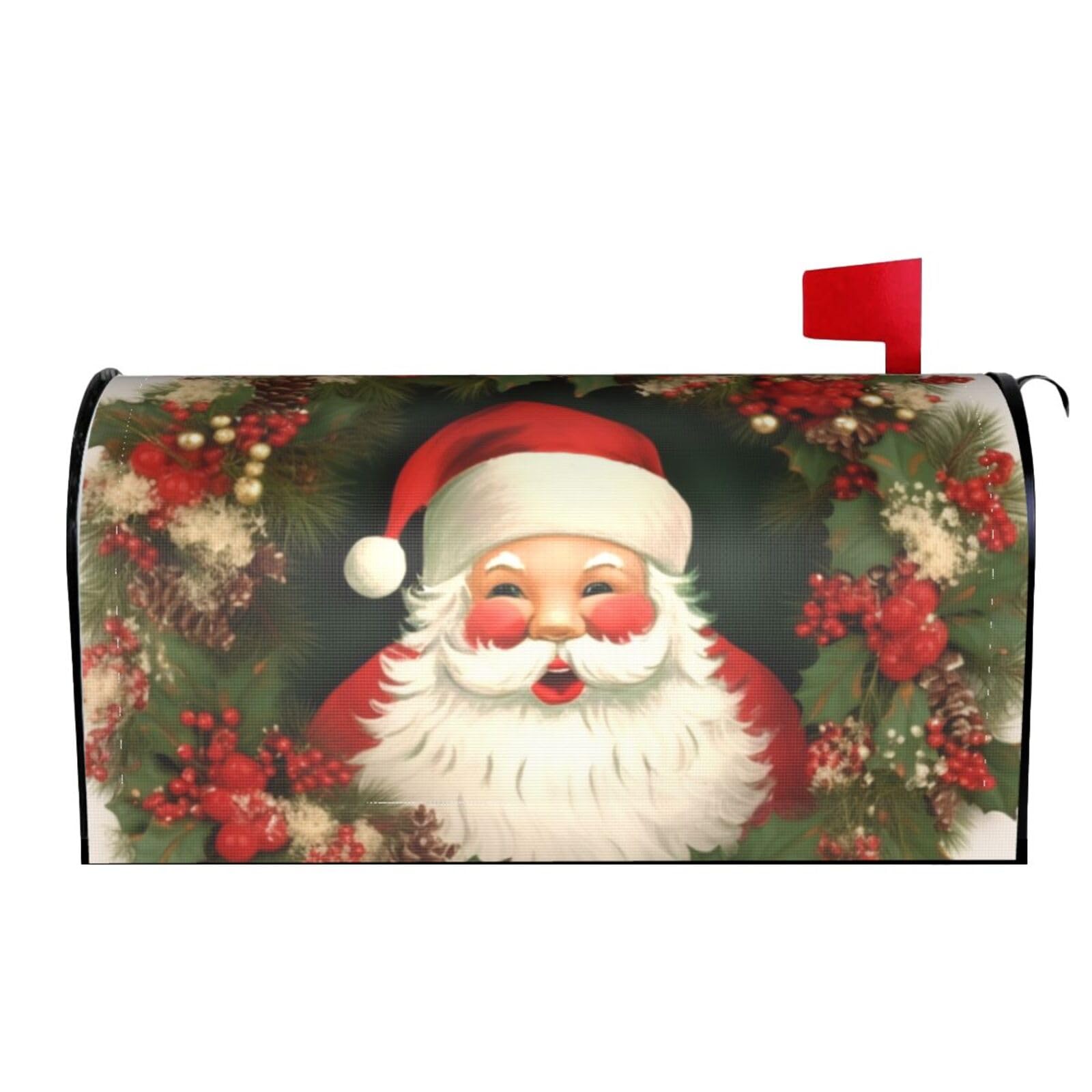 Spring Summer Mailbox Covers Magnetic Letter Post Box Cover Christmas Holiday Santa Claus Wreath Mailbox Wrap Decoration Mailbox Post Cover for Garden Yard Outside Welcome Decor 25.5x21 in