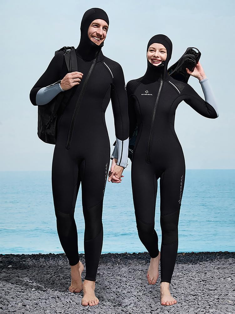 Muta in neoprene 3 mm per donna e uomo – Tuta da immersione intera monopezzo con zip frontale e cappuccio, ideale per snorkeling, surf, canoa e immersioni subacquee