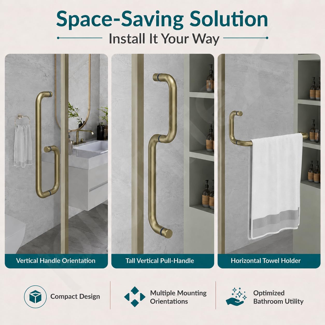 Plantex Stainless Steel Towel Bar Combination/Shower Door Handle/Towel Holder for Glass Shower Door and Bath Door Pull Handle - Pack of 1 (Brass Antique) — Amazon image 6