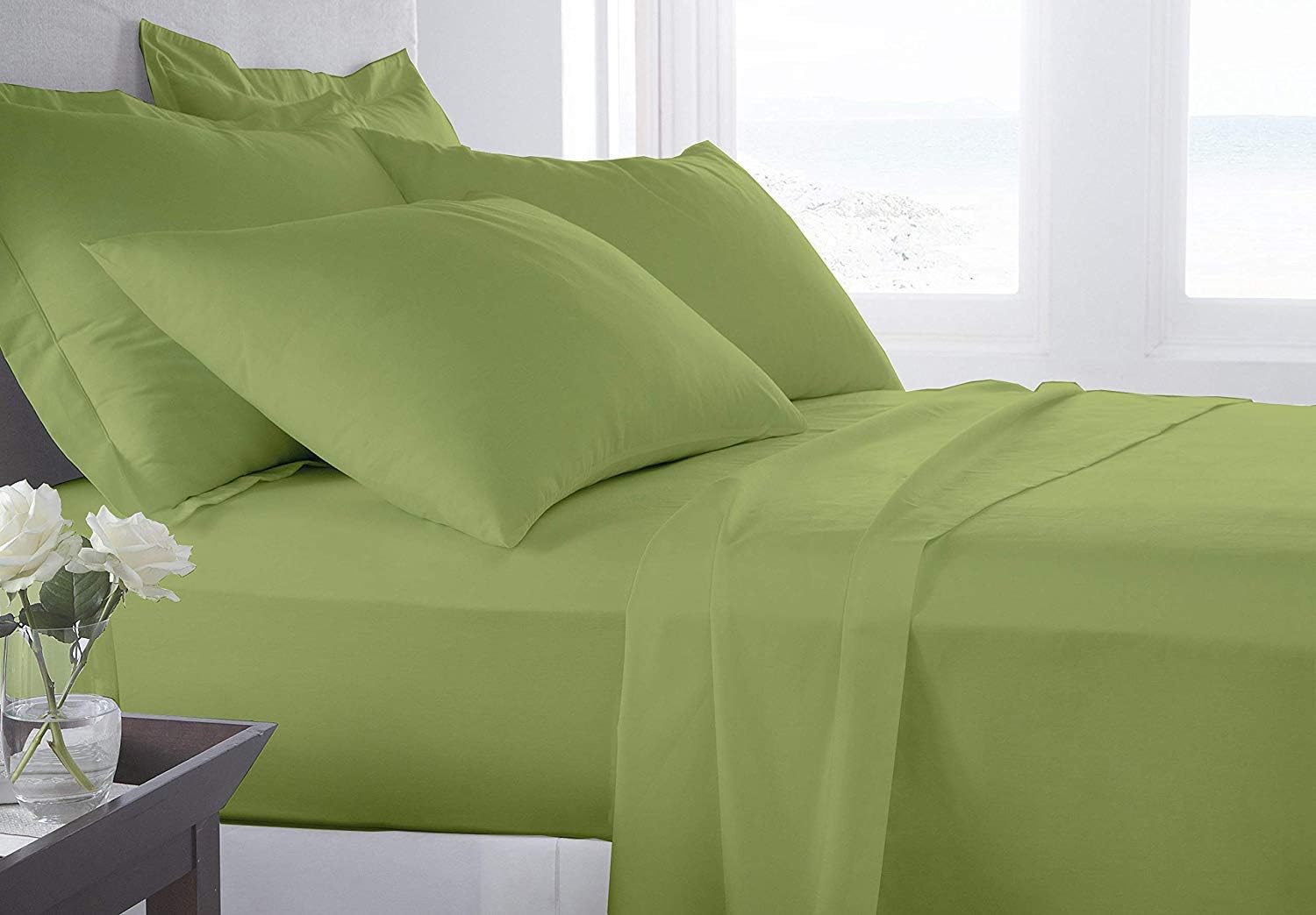 Hotel Luxury 800 Series Organic Cotton 1PC Flat Sheet Elegant - Reliable, Super Soft & Easy Care, Olive, Queen