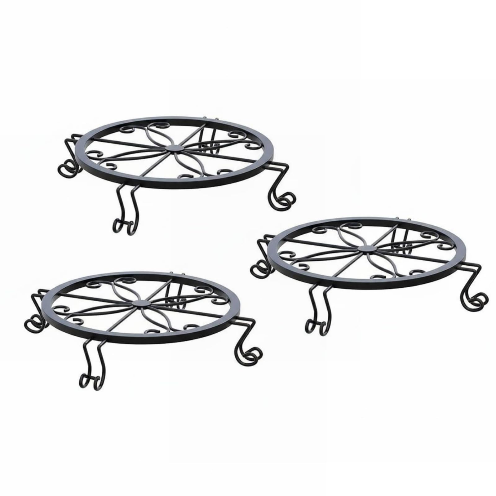 MagiDeal Supporto per Piante Ro per Fiori Vaso Portavasi da Terra per Balcone Giardino Decorazione Rustica Adatta per Soggiorno Terrazza , Nero , Grande 3 Pezzi