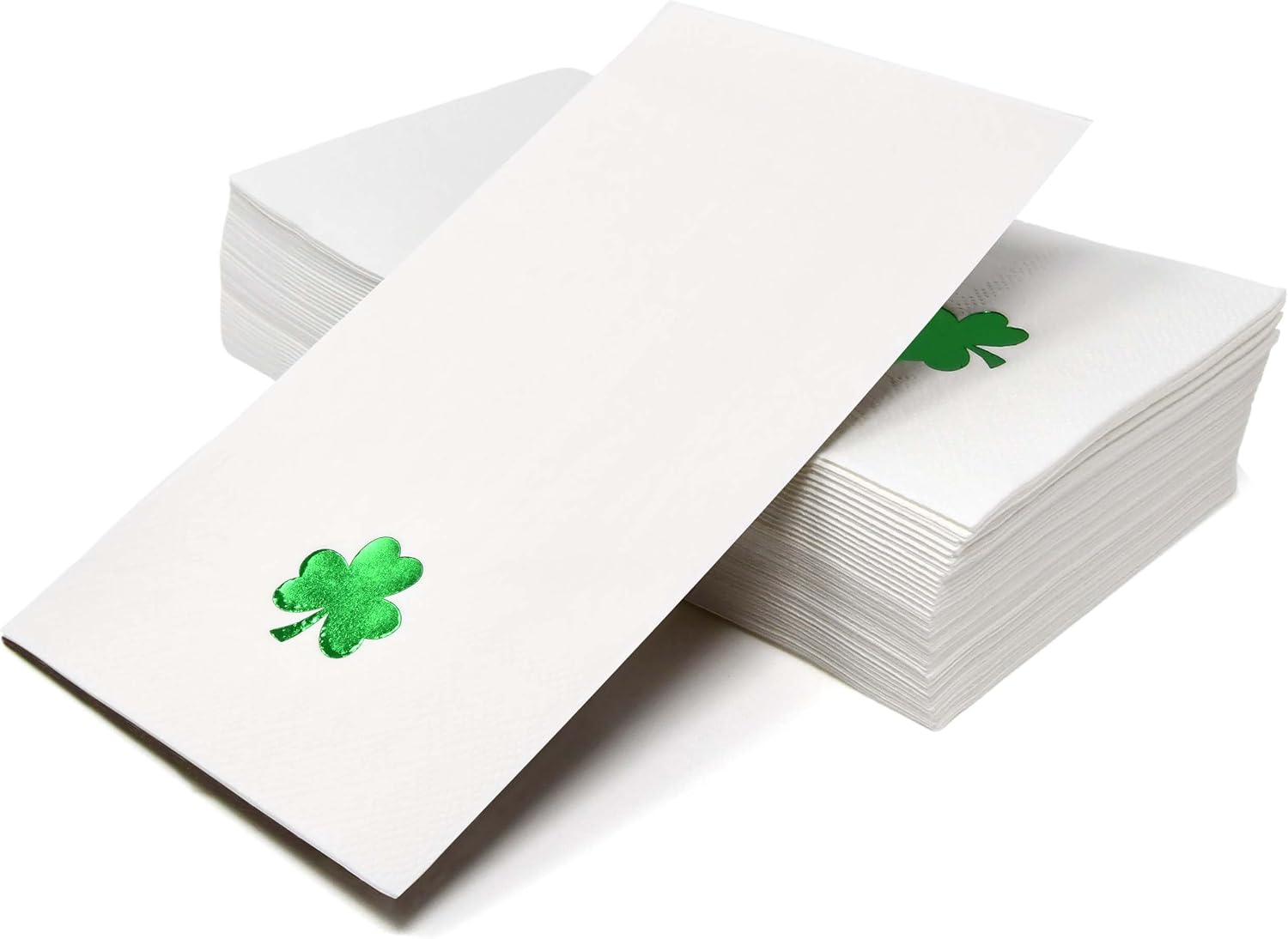 100 Pcs St. Patrick's Day Guest Napkins Green Foil Shamrock Disposable Paper Hand Towels for Irish Party Holiday Kitchen Bathroom Dinner Table Decor Supplies image 3