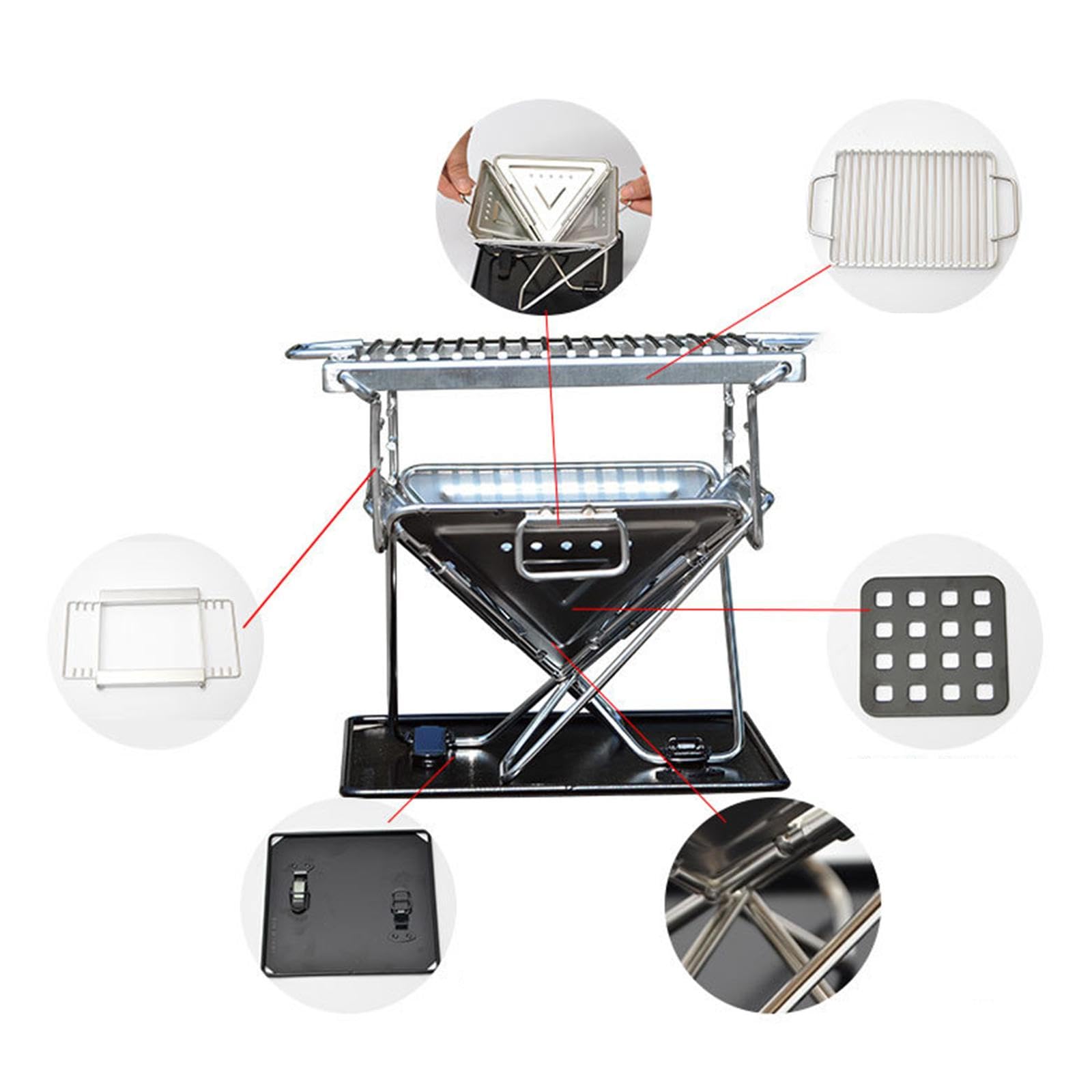 Składane narzędzie do grillowania – przenośny sprzęt do gotowania na obozie do ogrodu, na piknik i zajęcia kempingowe, wszechstronne i piec do grillowania