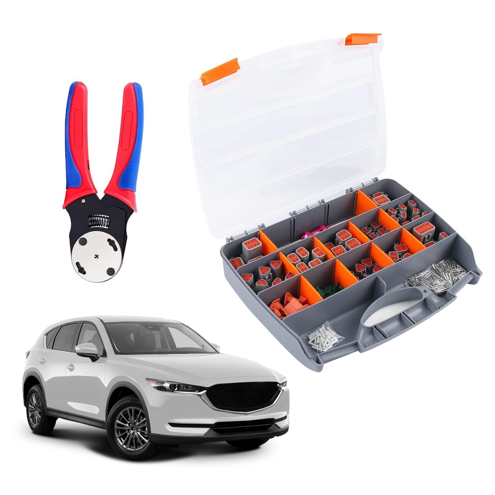 Deutsch - Juego de conectores de 2, 3, 4, 6, 8, 12 pines con crimpadora 14-20 AWG, conectores eléctricos sellados para automóviles, juego de conectores Deutsch con crimpadora