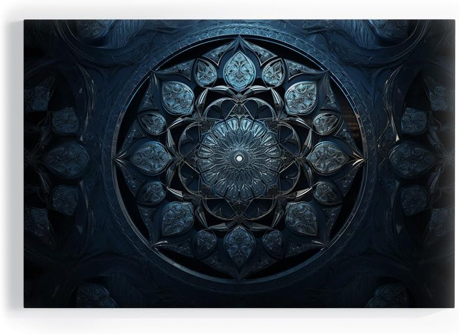 Canvas for Living room. Deep Blue Serenity: A Journey Into Abstract Floral Digital Art, 27 x 18 inch Canvas Wall Art - Contemporary Masterpieces - Modern Home Decor